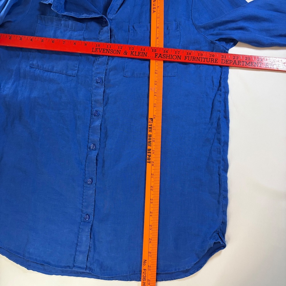 Boden Womens 8 US Cobalt Blue 100% Linen Button Up Shirt Long Sleeve Preppy - Picture 7 of 8